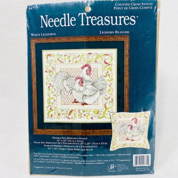 Rare Needle Treasures White Leghorns Counted  Cross Stitch Kit 16" x 16" - Picture 1 of 6